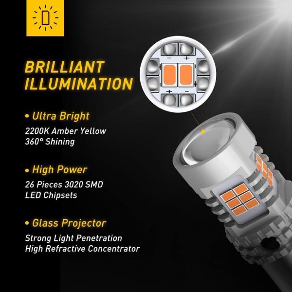 1156 BA15S 7506 LED Bulb Turn Signal Light Bulb with Build-in Load Resistor, CANBUS Error Free 2200K Amber Yellow 2800LM Online now - Image 5