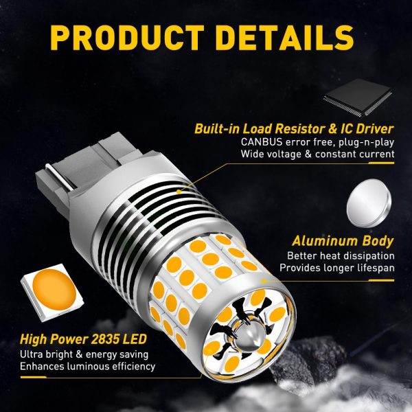 AUXITO 7440 LED Bulbs Amber Yellow 3000k 24W for Turn Signal Lights with Build-in Load Resistor CANBUS Error Free Online Hot Sale - Image 4