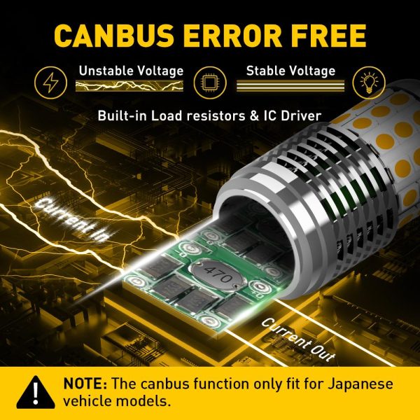 AUXITO 7440 LED Bulbs Amber Yellow 3000k 24W for Turn Signal Lights with Build-in Load Resistor CANBUS Error Free Online Hot Sale - Image 5