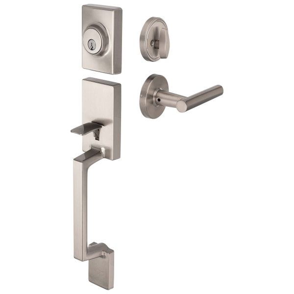 Front Door Handleset With Interior Reversible Lever Contemporary Style Riley Collection For Sale