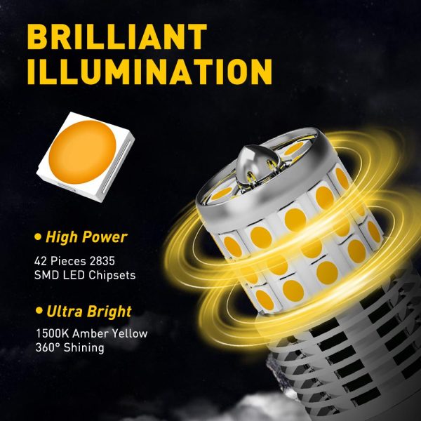 AUXITO 7440 LED Bulbs Amber Yellow 3000k 24W for Turn Signal Lights with Build-in Load Resistor CANBUS Error Free Online Hot Sale - Image 3